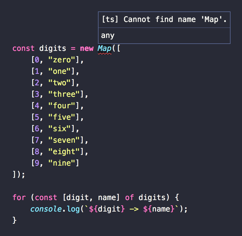 TypeScript compile-time error: Cannot find name ‘Map’.